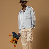 Troy Long Sleeve Satin Shirt (Baby blue)