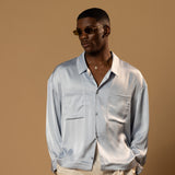 Troy Long Sleeve Satin Shirt (Baby blue)