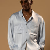 Troy Long Sleeve Satin Shirt (Baby blue)