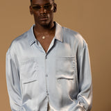 Troy Long Sleeve Satin Shirt (Baby blue)