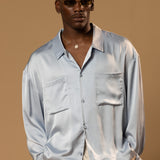 Troy Long Sleeve Satin Shirt (Baby blue)