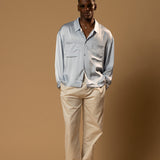 Troy Long Sleeve Satin Shirt (Baby blue)