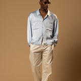 Troy Long Sleeve Satin Shirt (Baby blue)