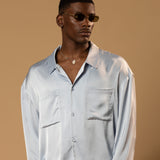 Troy Long Sleeve Satin Shirt (Baby blue)