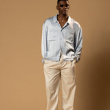 Troy Long Sleeve Satin Shirt (Baby blue)