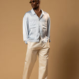 Troy Long Sleeve Satin Shirt (Baby blue)