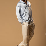 Troy Long Sleeve Satin Shirt (Baby blue)
