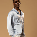 Troy Long Sleeve Satin Shirt (Baby blue)