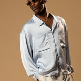 Troy Long Sleeve Satin Shirt (Baby blue)