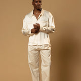 Troy Long Sleeve Satin Shirt (Cream)
