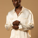 Troy Long Sleeve Satin Shirt (Cream)