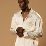 Troy Long Sleeve Satin Shirt (Cream)