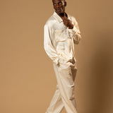 Troy Long Sleeve Satin Shirt (Cream)