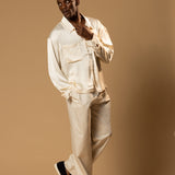 Troy Long Sleeve Satin Shirt (Cream)