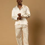 Troy Long Sleeve Satin Shirt (Cream)