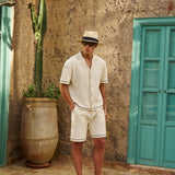 Bottega Tile Cotton Shirt (Cream/Green)