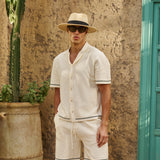 Bottega Tile Cotton Shirt (Cream/Green)