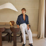 Flow Satin Shirt (Navy)